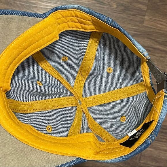 Magid Rhinestone Distressed Denim Love Ball Cap Hat Red and Silver Rhinestones - Picture 5 of 10